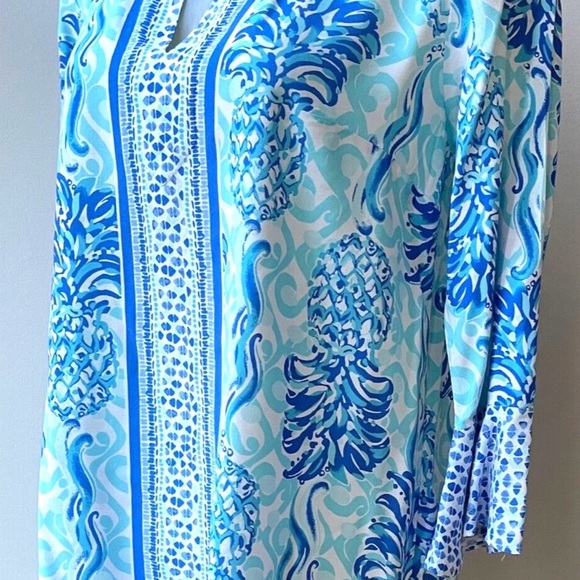 Lilly Pulitzer Blue Patterned Women's Top XL - Picture 4 of 9